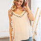 Peach Wool Dobby V Neck Ruffle Hem Tank Top