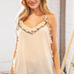 Peach Wool Dobby V Neck Ruffle Hem Tank Top