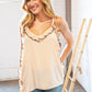 Peach Wool Dobby V Neck Ruffle Hem Tank Top