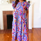 Feel Your Best Purple Abstract Print Smocked Ruffle Sleeve Maxi Dress