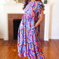 Feel Your Best Purple Abstract Print Smocked Ruffle Sleeve Maxi Dress