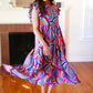 Feel Your Best Purple Abstract Print Smocked Ruffle Sleeve Maxi Dress