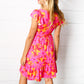 Fuchsia & Orange Tropical Floral Square Neck Dress