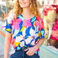Navy & Yellow Tropical Floral V Neck Top