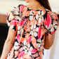 Peach Tropical Floral Tie Neck Raglan Top
