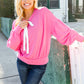 Pretty In Pink French Terry Bow Tie Drop Shoulder Pullover