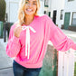 Pretty In Pink French Terry Bow Tie Drop Shoulder Pullover