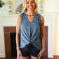 Blue Two-Tone Sweater Knit Cut Out Neck Top