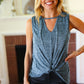 Blue Two-Tone Sweater Knit Cut Out Neck Top