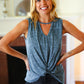 Blue Two-Tone Sweater Knit Cut Out Neck Top