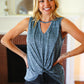 Blue Two-Tone Sweater Knit Cut Out Neck Top