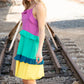 Fuchsia Shoulder Strap Color Block Tiered Ruffle Dress