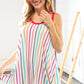 Multi Vertical Stripe Keyhole Tank Top