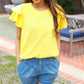 Lovely In Yellow Tiered Double Ruffle Sleeve Woven Top