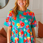 Take Me Away Teal Floral Drop Shoulder Babydoll Top