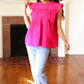 Love Life Cotton Fuchsia Frill Mock Neck Flutter Sleeve Top