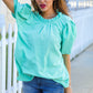 Follow Me Mint Frill Mock Neck Woven Top