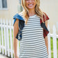 Glam It Up Red & Blue Glitter Flutter Sleeve Striped Top