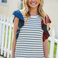Glam It Up Red & Blue Glitter Flutter Sleeve Striped Top
