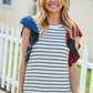 Glam It Up Red & Blue Glitter Flutter Sleeve Striped Top