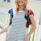 Glam It Up Red & Blue Glitter Flutter Sleeve Striped Top