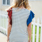 Glam It Up Red & Blue Glitter Flutter Sleeve Striped Top