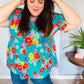 Take Me Away Teal Floral Drop Shoulder Babydoll Top