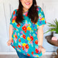 Take Me Away Teal Floral Drop Shoulder Babydoll Top