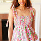Summer Days Ivory & Fuchsia Floral Smocked Shoulder Tie Top